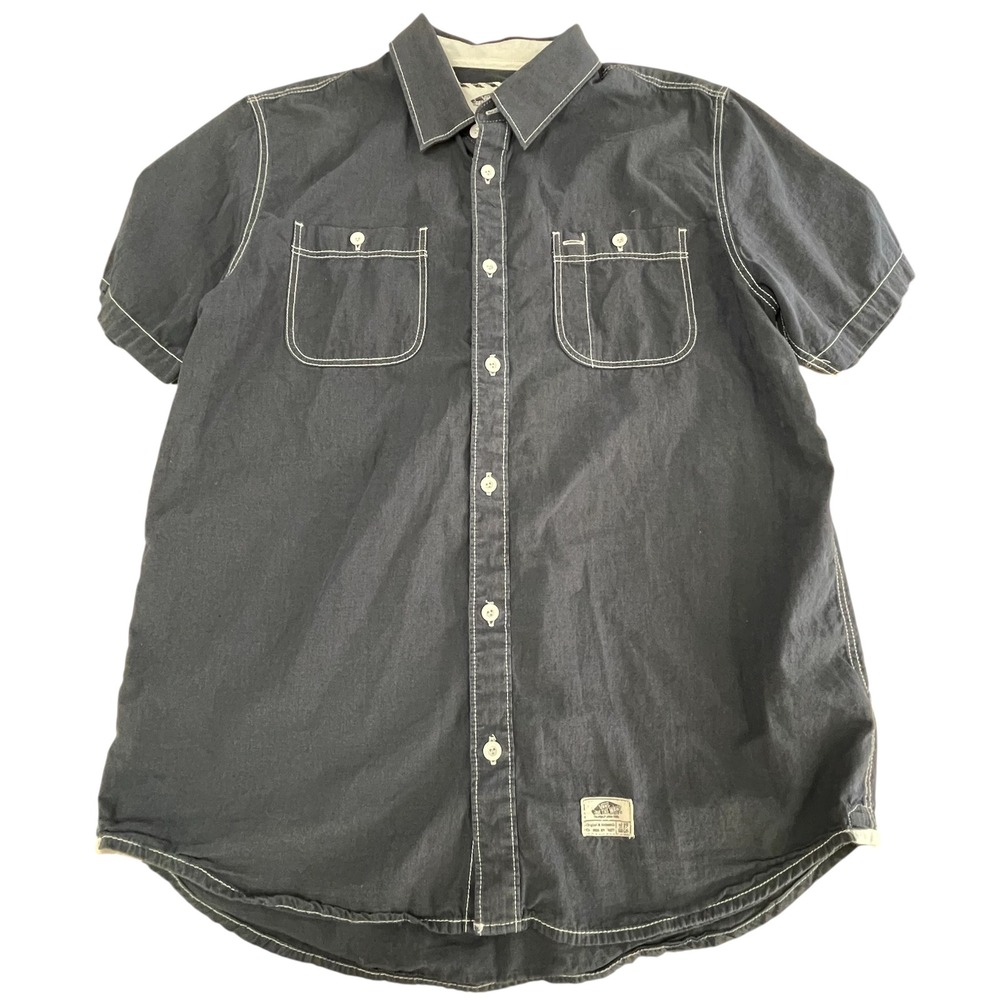 Vans Button Up Shirt Short Sleeve Work Utility Pockets Charcoal Grey Mens Size S